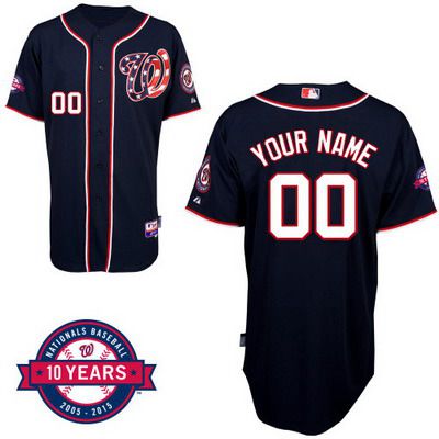 Men's Washington Nationals Personalized Alternate Navy Blue Jersey With Commemorative 10th Anniversary Patch