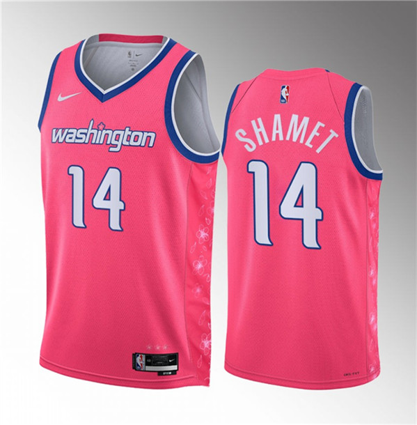 Men's Washington Wizards #14 Landry Shamet Pink 2023 Draft City Edition Stitched Jersey
