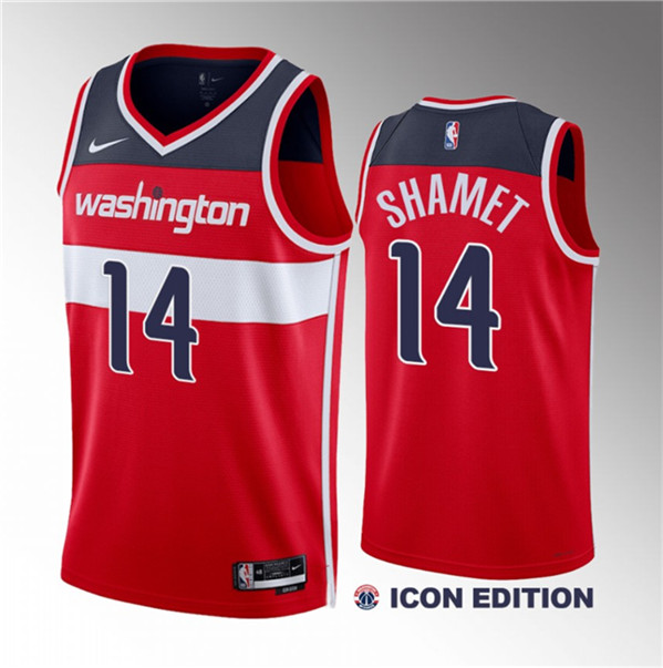 Men's Washington Wizards #14 Landry Shamet Red 2023 Draft Icon Edition Stitched Jersey