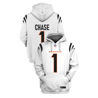 Men's White Cincinnati Bengals #1 Ja'Marr Chase 2021 Pullover Hoodie