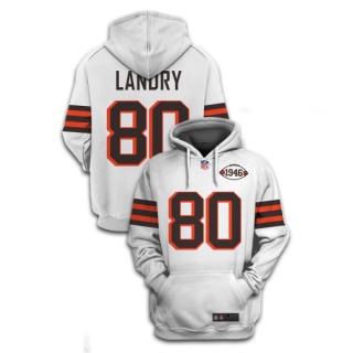 Men's White Cleveland Browns #80 Jarvis Landry 2021 1946 Collection Pullover Hoodie
