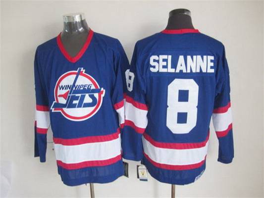 Men's Winnipeg Jets #8 Teemu Selanne 1990-91 Navy Blue CCM Vintage Throwback Jersey