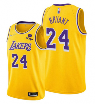Men's Yellow Los Angeles Lakers #24 Kobe Bryant bibigo Stitched Basketball Jersey