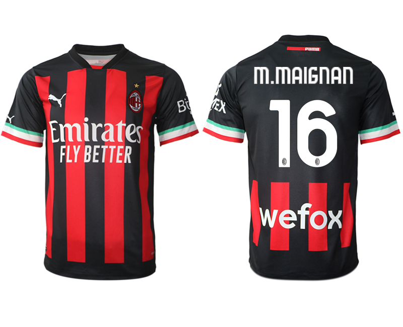 Men AC milan 16 M.MAIGNAN home Black aaa version any name 2022-2023 jersey