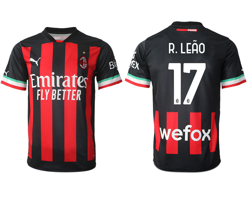 Men AC milan 17 R.LEAO home Black aaa version any name 2022-2023 jersey