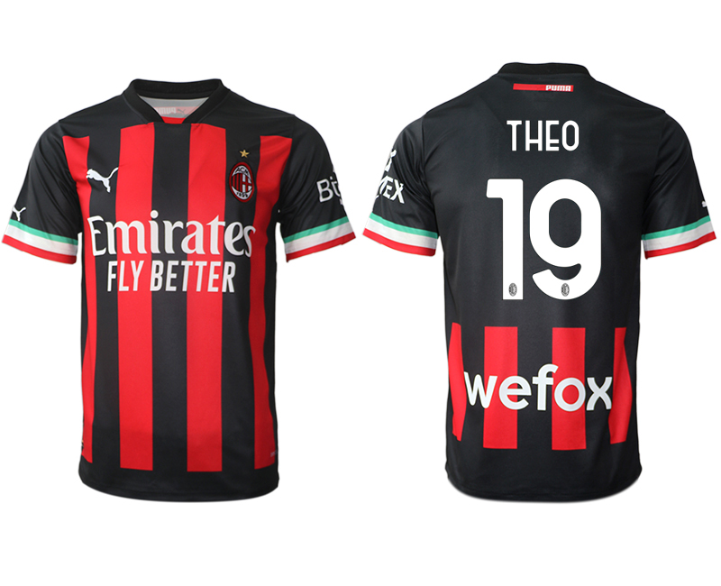 Men AC milan 19 THEO home Black aaa version any name 2022-2023 jersey