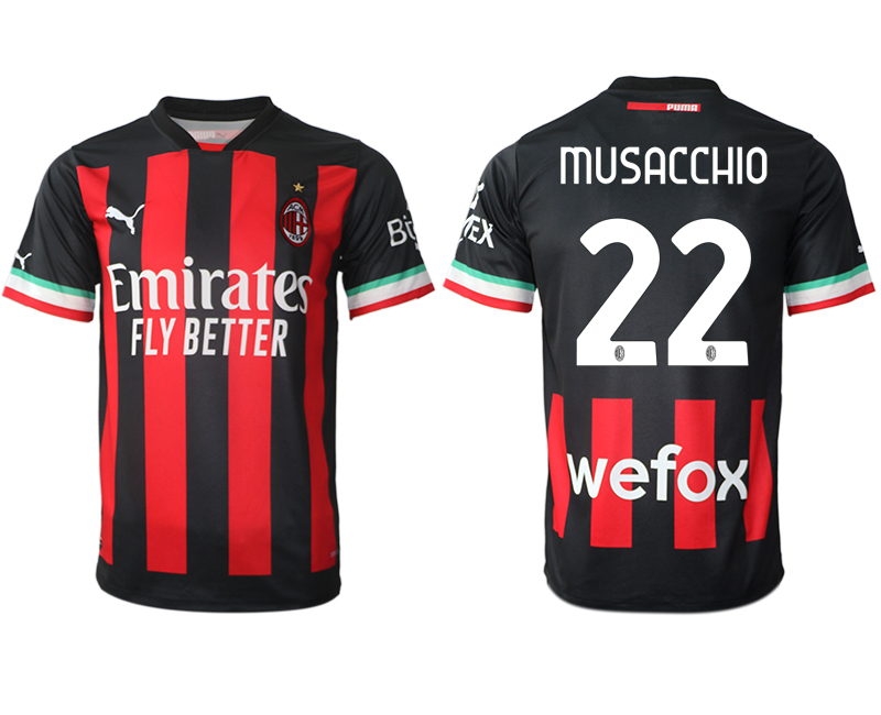Men AC milan 22 MUSACCHIO home Black aaa version any name 2022-2023 jersey