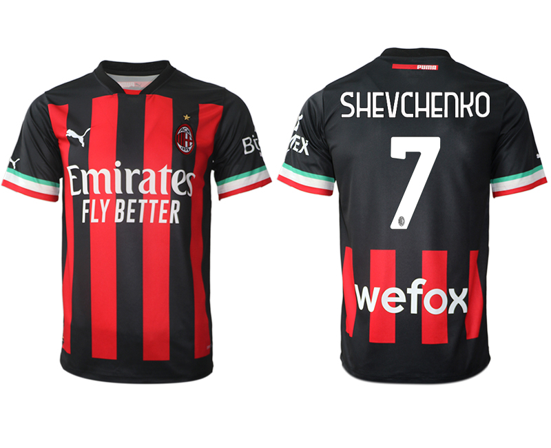 Men AC milan 7 SHEVCHENKO home Black aaa version any name 2022-2023 jersey