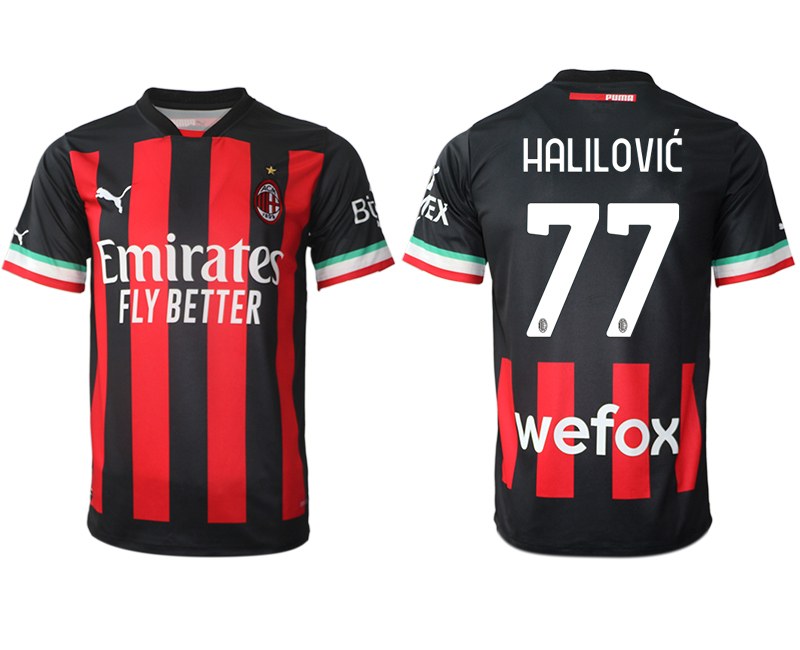 Men AC milan 77 HALILOVIC home Black aaa version any name 2022-2023 jersey