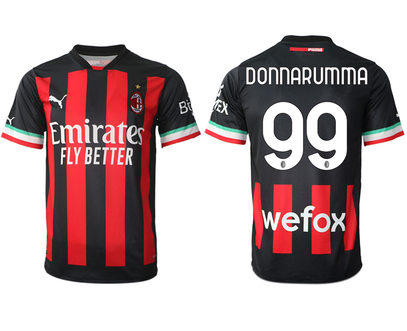 Men AC milan 99 DONNARUMMA home Black aaa version any name 2022-2023 jersey
