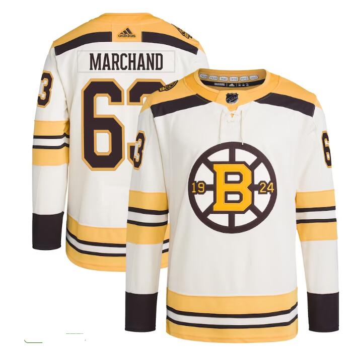 Men Brad Marchand Boston Bruins #63 adidas Primegreen 3RD Authentic Pro Player Cream Jersey