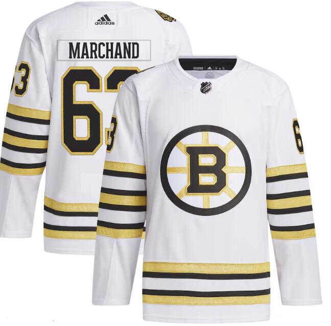 Men Brad Marchand Boston Bruins #63 adidas Primegreen White Away Authentic Pro Player Jersey