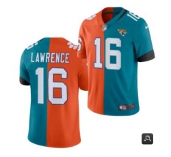 Men Jacksonville Jaguars #16 Trevor Lawrence 2021 Teal Orange Draft Split Vapor Limited Stitched NFl Jersey