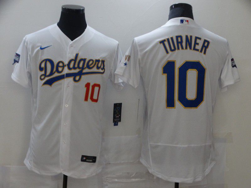Men Los Angeles Dodgers 10 Turner White Elite 2021 Nike MLB Jersey