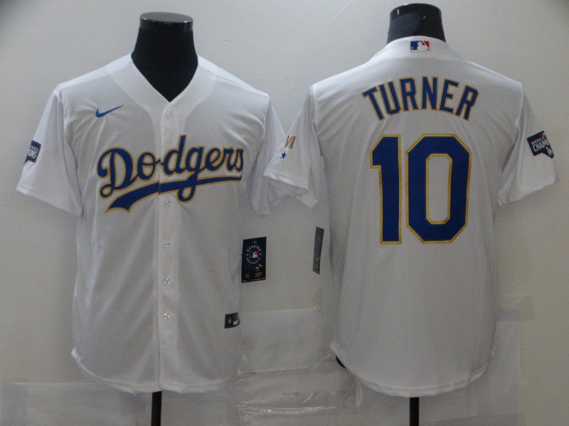 Men Los Angeles Dodgers 10 Turner White Game 2021 Nike MLB Jersey