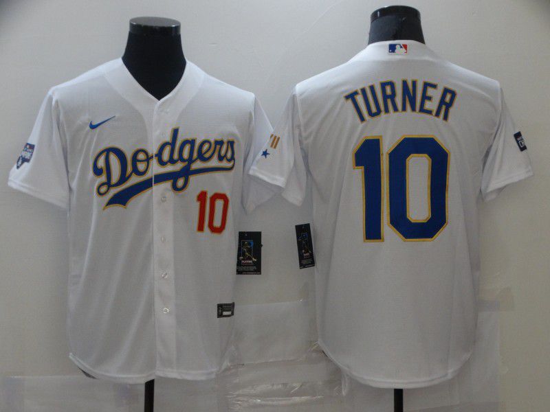 Men Los Angeles Dodgers 10 Turner White Game 2021 Nike MLB Jerseys