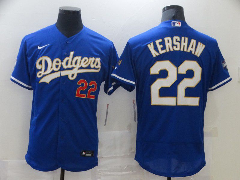 Men Los Angeles Dodgers 22 Kershaw Blue Elite 2021 Nike MLB Jersey