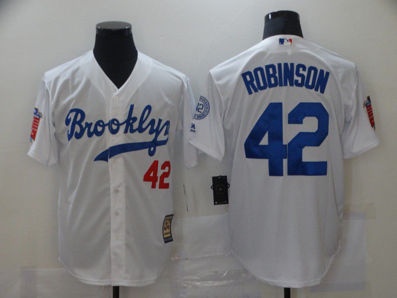 Men Los Angeles Dodgers 42 Robinson White Throwback MLB Jerseys