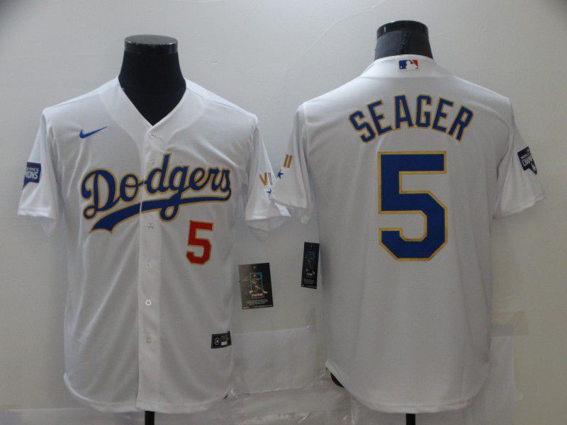 Men Los Angeles Dodgers 5 Seager White Game 2021 Nike MLB Jerseys