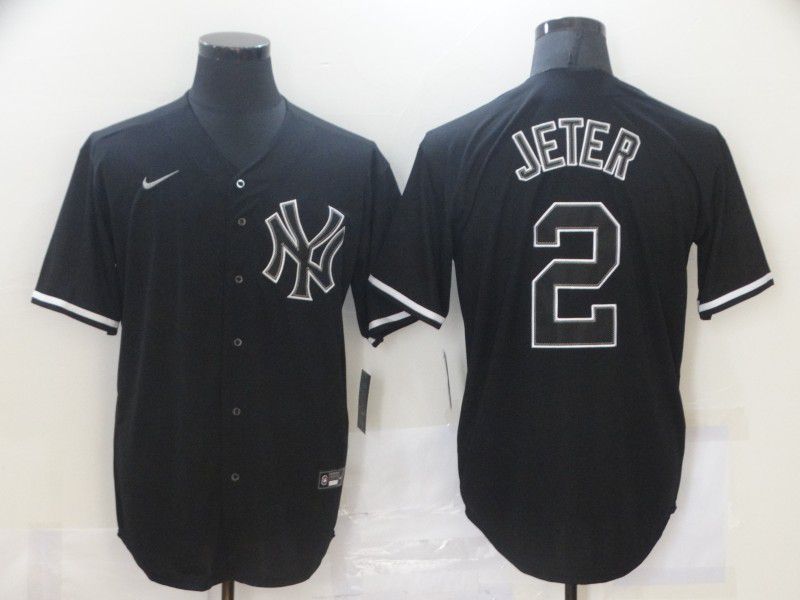 Men New York Yankees 2 Jeter Black Game Nike MLB Jerseys