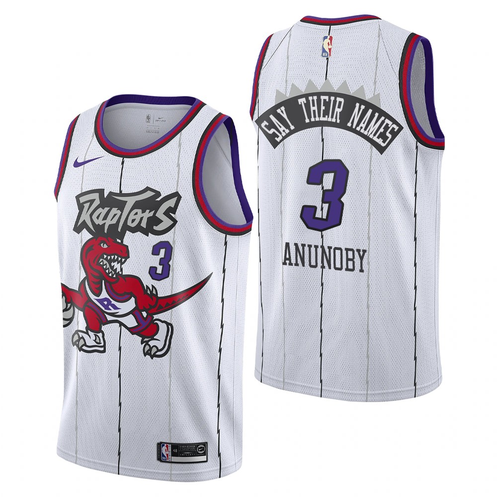 Men's Classic Toronto Raptors #3 Anunoby Orlando Return Say Their Names Jersey White