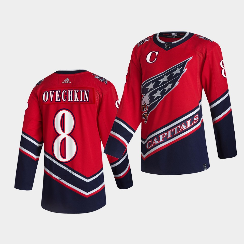 Men's Washington Capitals 2021 Reverse Retro Alexander Ovechkin #8 Red Special Edition Authentic Jersey