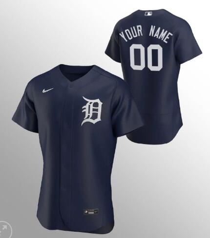 Men’S Detroit Tigers Custom Any Name And Number Navy Alternate Team Logo Jersey–All Stitched, Embroidery