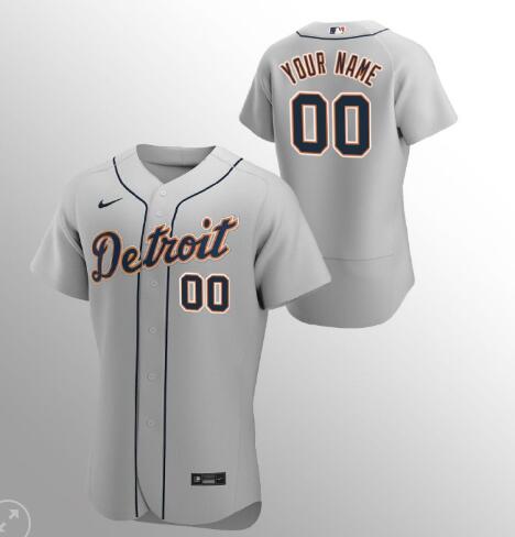 Men’S Detroit Tigers Custom Any Name and Number Gray FlexBase Road Gray Jersey–All Stitched, Embroidery