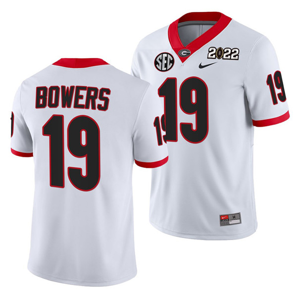 Men's Georgia Bulldogs #19 Brock Bowers 2022 Patch White College Football Stitched Jersey