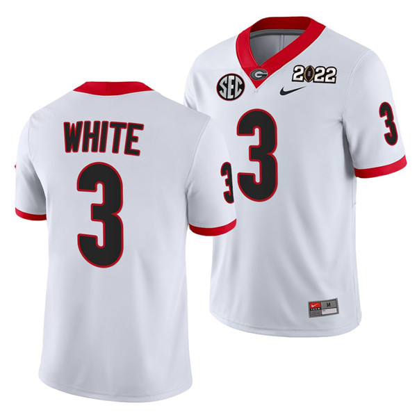 Men's Georgia Bulldogs #3 Zamir White 2022 Patch White College Football Stitched Jersey