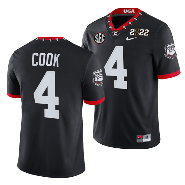 Men's Georgia Bulldogs #4 James Cook 2022 Patch Black College Football Stitched Jersey