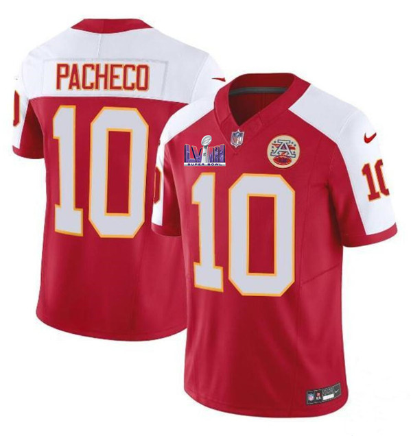 Men’s Kansas City Chiefs #10 Isiah Pacheco Red White 2024 F.U.S.E. Super Bowl LVIII Patch Vapor Untouchable Limited Football Stitched Jersey