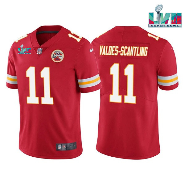 Men’s Kansas City Chiefs #11 Marquez Valdes-Scantling Red Super Bowl LVII Patch Vapor Untouchable Limited Stitched Jersey