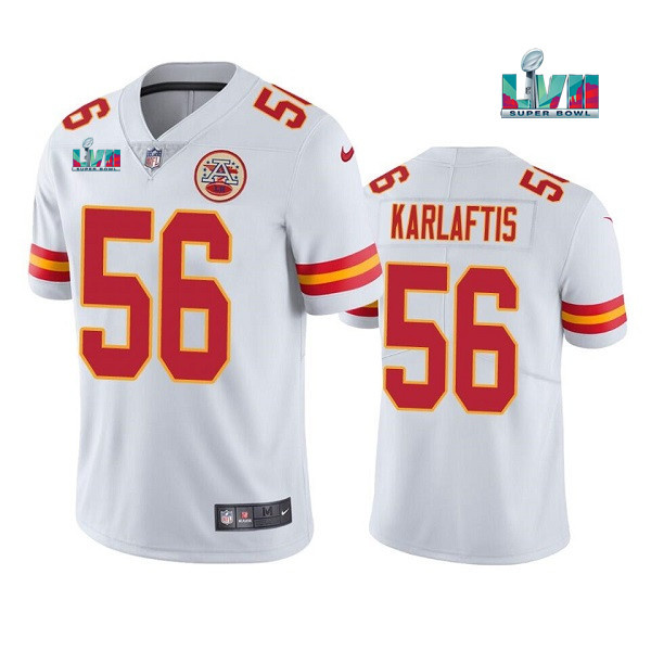 Men’s Kansas City Chiefs #56 George Karlaftis White Super Bowl LVII Patch Vapor Untouchable Limited Stitched Jersey