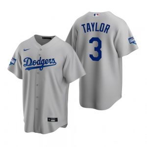 Men's Los Angeles Dodgers #3 Chris Taylor Gray 2020 World Series Champions Replica Jersey