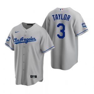 Men's Los Angeles Dodgers #3 Chris Taylor Gray 2020 World Series Champions Road Replica Jersey