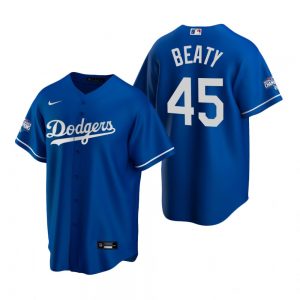 Men's Los Angeles Dodgers #45 Matt Beaty Royal 2020 World Series Champions Replica Jersey
