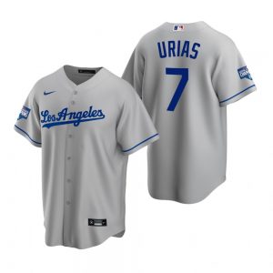 Men's Los Angeles Dodgers #7 Julio Urias Gray 2020 World Series Champions Road Replica Jersey