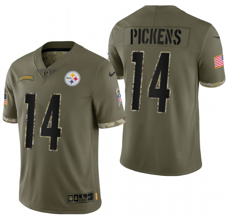 Men’s Pittsburgh Steelers #14 George Pickens 2022 Salute To Service Olive Limited Jersey