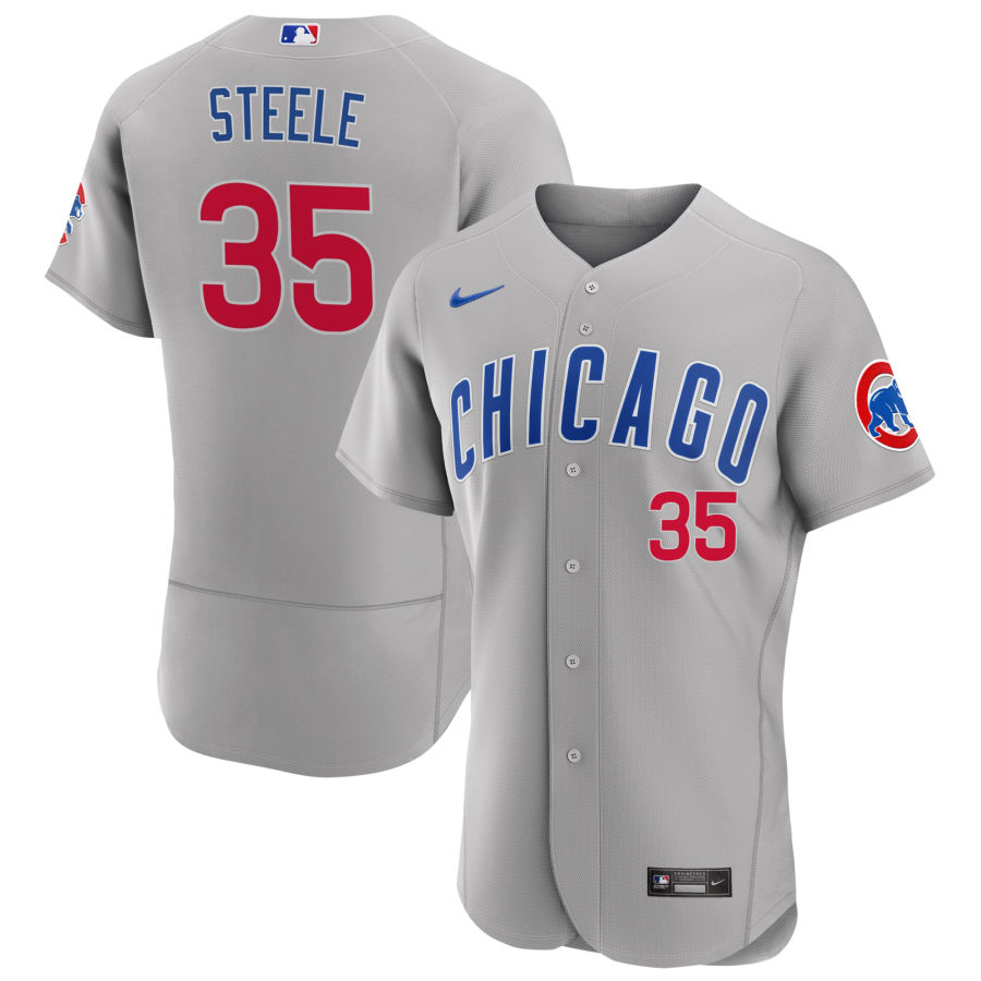 Mens Chicago Cubs #35 Justin Steele Nike Gray Road FlexBase Player Jersey
