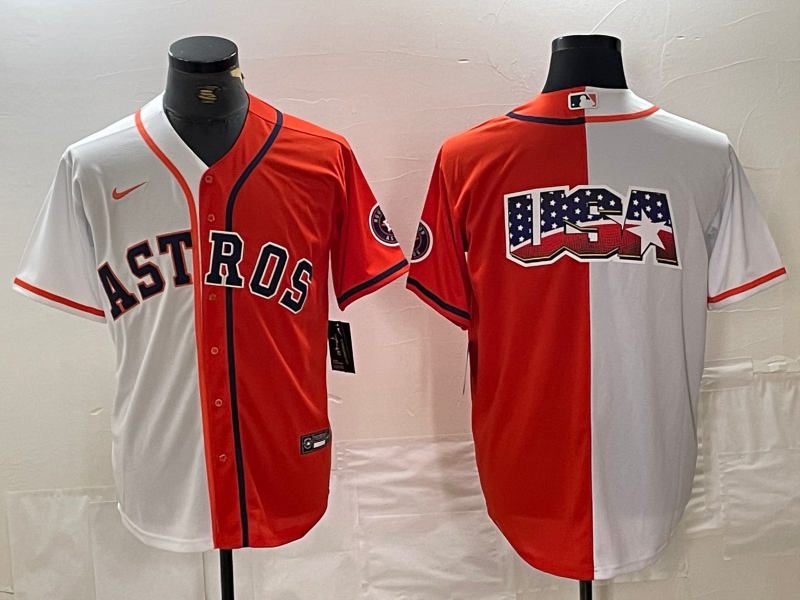 Mens Houston Astros Blank Orange White Split Stitched Baseball Jersey