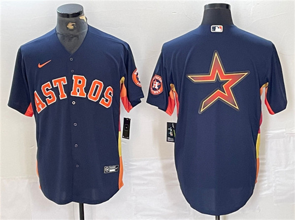Mens Houston Astros Navy Team Big Logo With Patch Cool Base Stitched Baseball Jersey