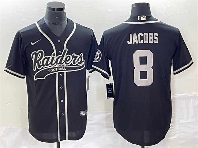Mens Las Vegas Raiders #8 Josh Jacobs Black Cool Base Stitched Baseball Jersey