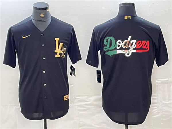 Mens Los Angeles Dodgers Team Big Logo Black Cool Base Stitched Baseball Jersey