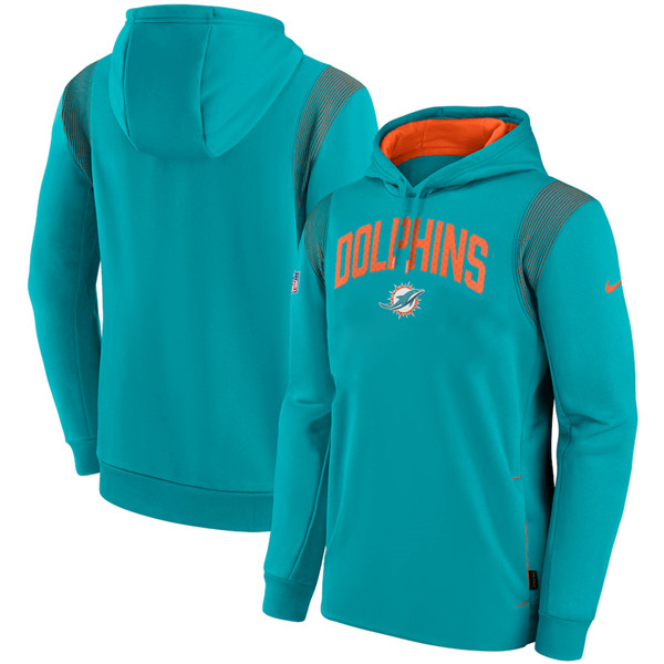 Mens Miami Dolphins Aqua Sideline Stack Performance Pullover Hoodie
