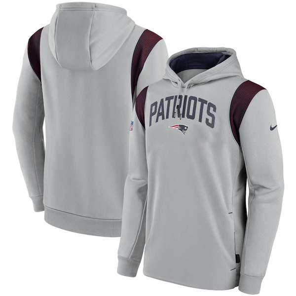 Mens New England Patriots Gray Sideline Stack Performance Pullover Hoodie