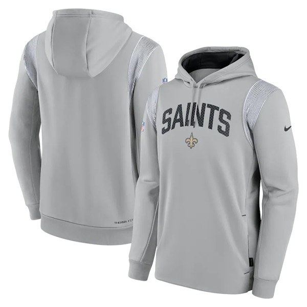 Mens New Orleans Saints Gray Sideline Stack Performance Pullover Hoodie