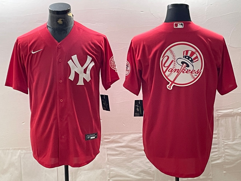 Mens New York Yankees Blank Red Cool Base Stitched Baseball Jersey