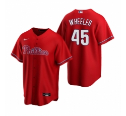 Mens Nike Philadelphia Phillies 45 Zack Wheeler Red Alternate Stitched Baseball Jersey