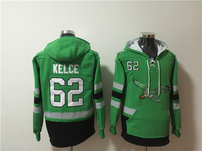 Mens Philadelphia Eagles #62 Jason Kelce Green Ageless Must-Have Lace-Up Pullover Hoodie